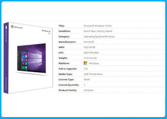 USB Retail Pack Microsoft Windows 10 Pro ซอฟต์แวร์ OEM Key / COA / ใบอนุญาตการเปิดใช้งาน 64 บิตออนไลน์
